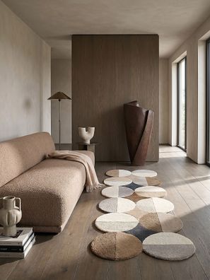 Wollteppich geometrisch Kreismuster handgefertigt modern Retro - Hallein Kadima
