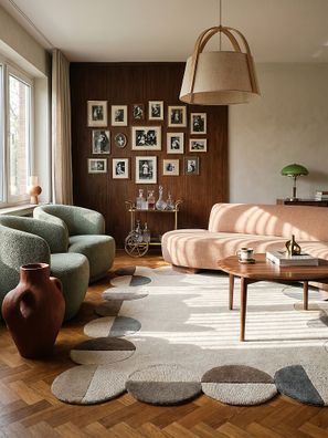 Wollteppich Wellenrand Bordüre handgetuftet Kurzflor modern Retro - Hallein Kadima