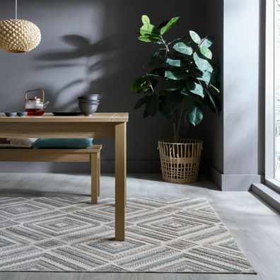 Waschbarer Teppich Kurzflor geometrisch Rauten - RIDGE Kadima Design