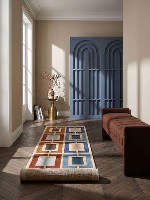 Wollteppich Kurzflor handgetuftet Retro geometrisch - Derwent Kadima Design