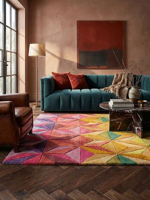 Wollteppich Kurzflor handgeschnitzt 3D geometrisch - Derwent Kadima Design