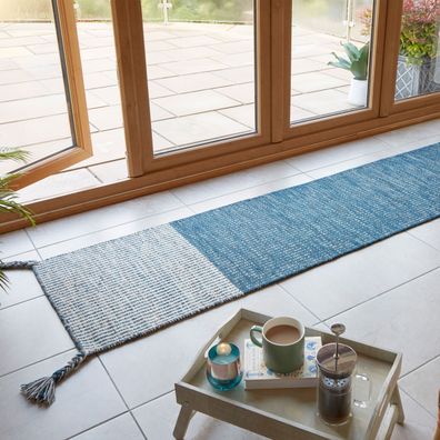 Wollteppich Läufer handgewebt gestreift Fransen Boho - BALA Kadima Design
