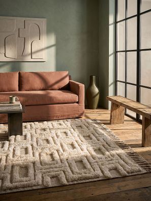Wollteppich flauschig weich geometrisch Fransen Boho - COPSE Kadima Design