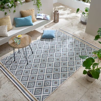 In- und Outdoor Teppich Rauten geometrisch wetterfest rund - FLEET Kadima Design