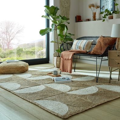 Juteteppich Flachgewebe handgewebt geometrisch Natur Boho - HOLT Kadima Design