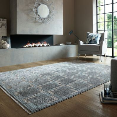 Kurzflor Teppich modern Karo geometrisch Glanz Fransen - DALE Kadima Design