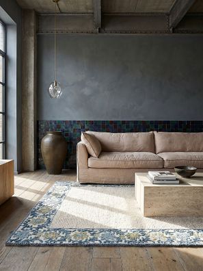 Wollteppich Kurzflor handgetuftet floral Bordüre Hoch-Tief - BROK Kadima Design
