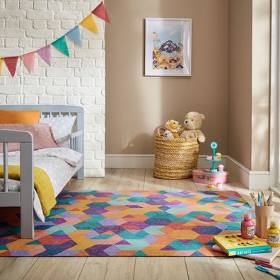 Waschbarer Teppich Flachgewebe geometrisch Hexagon rutschfest - WEAR Kadima Design
