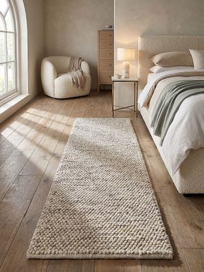 Wollteppich handgewebt Noppeneffekt Naturteppich Wohnzimmer Flur - MEDWAY Kadima