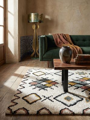Wollteppich Berber zottelig Rauten Boho Hochflor Schlafzimmer weich - BRUE Kadima
