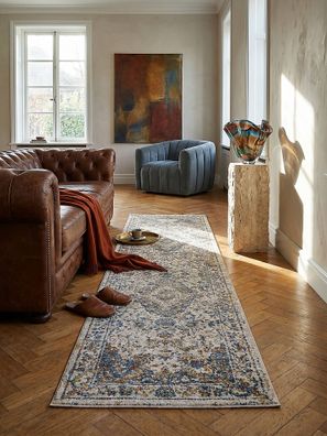 Teppich Vintage Medaillon orientalisch Kurzflor recycelt Diele - ADUR Kadima