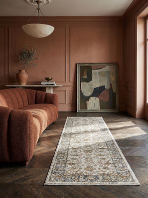 Teppich Vintage Blumenmuster Bordüre Kurzflor recycelt Wohnzimmer - ADUR Kadima