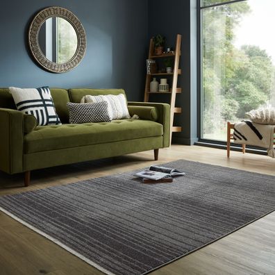 Teppich modern gestreift meliert Kurzflor pflegeleicht Wohnzimmer - BREDE Kadima