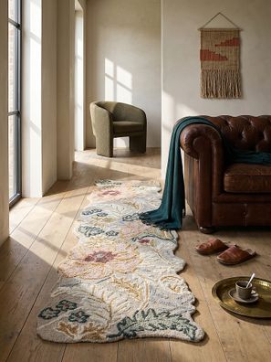 Wollteppich handgetuftet floral botanisch rustikal Boho Schlafzimmer - CHAR Kadima