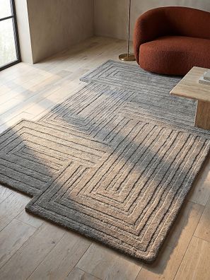 Wollteppich handgetuftet geometrisch Zen minimalistisch Schlafzimmer - LEVEN Kadima