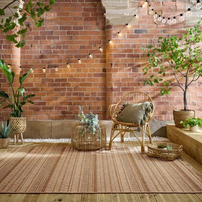 Teppich In Outdoor waschbar Boho Streifen Jute Optik Terrasse - CLYST Kadima