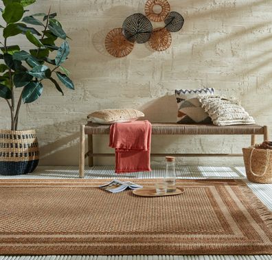 Teppich In Outdoor waschbar Boho Streifen Jute Optik Küche Balkon - CLYST Kadima