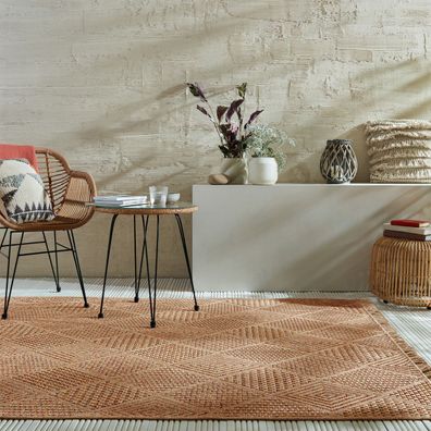 Teppich In Outdoor waschbar Rauten Jute Optik wetterfest Terrasse - CLYST Kadima