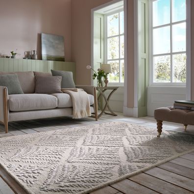 Wollteppich handgetuftet floral Glanz Blätter zeitlos Wohnzimmer - GLEN Kadima