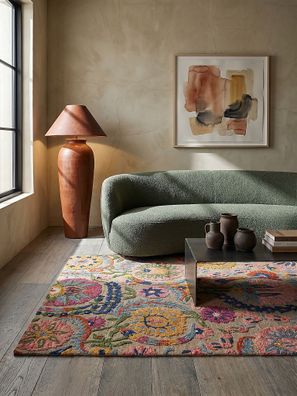 Wollteppich floral handgetuftet Kurzflor Natural Living Schlafzimmer - HEDDA Kadima