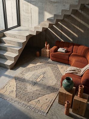Wollteppich Jute Naturfaser Vintage Boho rustikal Wohnzimmer - BERMEO Kadima Design