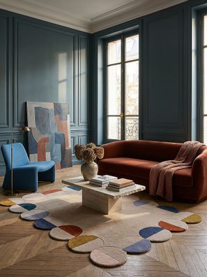 Wollteppich Bordüre handgetuftet modern Kurzflor Retro - Hallein Kadima Design