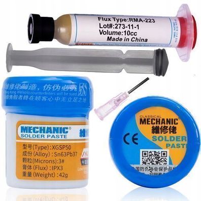 Rosfix Set Lötpaste XGSP50 + Flux RMA-223 – 183°C, 42g, 10cc, mit Nadel