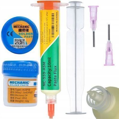 Rosfix Set Lötpaste XGSP50 42g + Flux NC-559-ASM | 183°C Sn63/Pb37 SMT