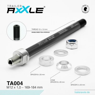 Radoxx Trailer AxXle TA004 Steckachse M12x1.0 169-184mm fér Fahrradanhänger Â? TßV-ge