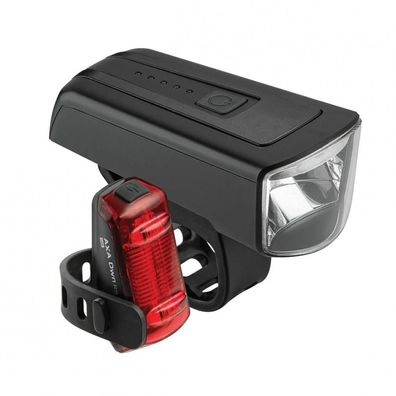 Axa DWN 100 LED-Akku-Beleuchtungsset 100 Lux Schwarz - Frontlicht mit Bremslichtfunkt