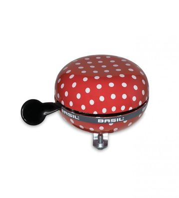 Basil Ding-Dong Fahrradklingel Polka Dot 80 mm - Rot mit weißen Punkten - 2-Klang Met