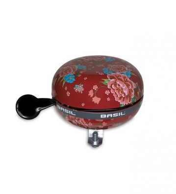Basil Ding-Dong Fahrradklingel Bloom 80 mm - Scarlet Red mit Blumenmuster, lauter 2-K