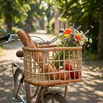 Basil Fahrradkorb Green Life Rattan L 46x35x28cm natur braun weitmaschig