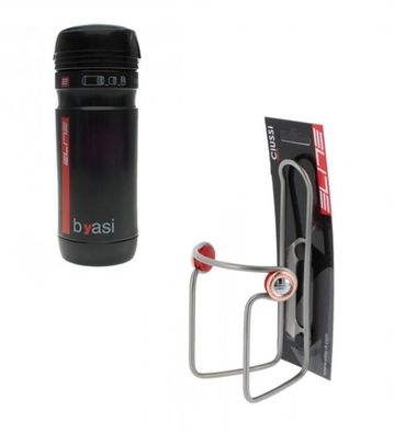 Elite 1x Trinkflaschenhalter CIUSSI INOX silber inkl. 1x Elite Transportflasche BYASI