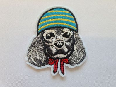 Applikation/Bügelbild Hund mit Mütze