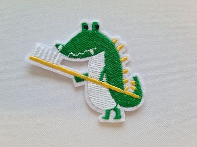 Applikation/Bügelbild Krokodil mit Zahnbürste
