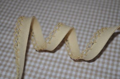 Schrägband uni mit Häkelborte beige