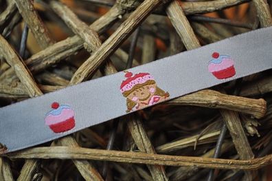Webband Mädchen und Törtchen grau