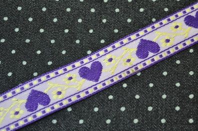 Webband Herz Ranke violett/hellgelb