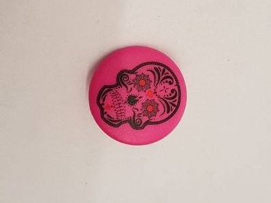 Knopf 20mm Öse Polyester Totenkopf bunt/pink