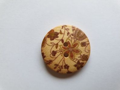 Knopf 35mm Holz Blumen natur