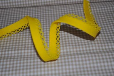 Schrägband uni mit Häkelborte Knall gelb