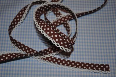 Schrägband Punkte mit Häkelborte dunkelbraun