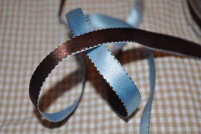 Satinband Bi-Colour dunkelbraun/hellblau