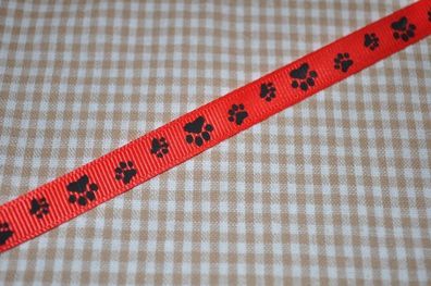 Ripsband Pfoten 10mm rot/schwarz