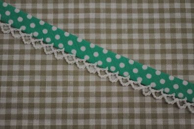 Schrägband Punkte mit Häkelborte mint
