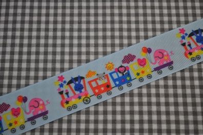 Ripsband Tierzug hellblau
