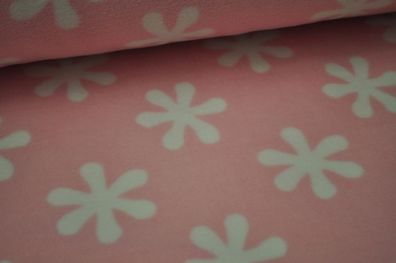 Fleece Blumen rosa/weiß