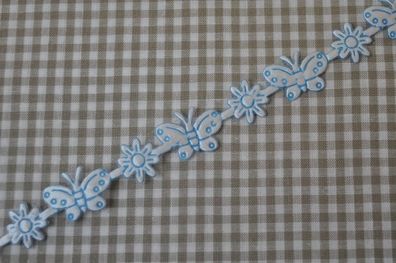 Satinband Schmetterlinge Blumen weiß hellblau