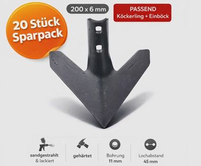 20x Gänsefußschar 200x6 mm passend Köckerling Einböck Federzinkengrubber * NEU*